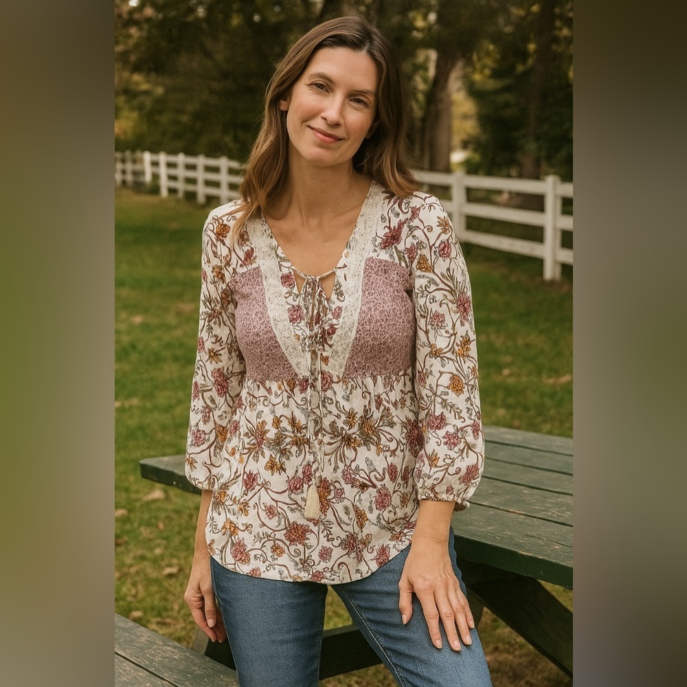 Absolutely Famous Boho Floral Blouse Small